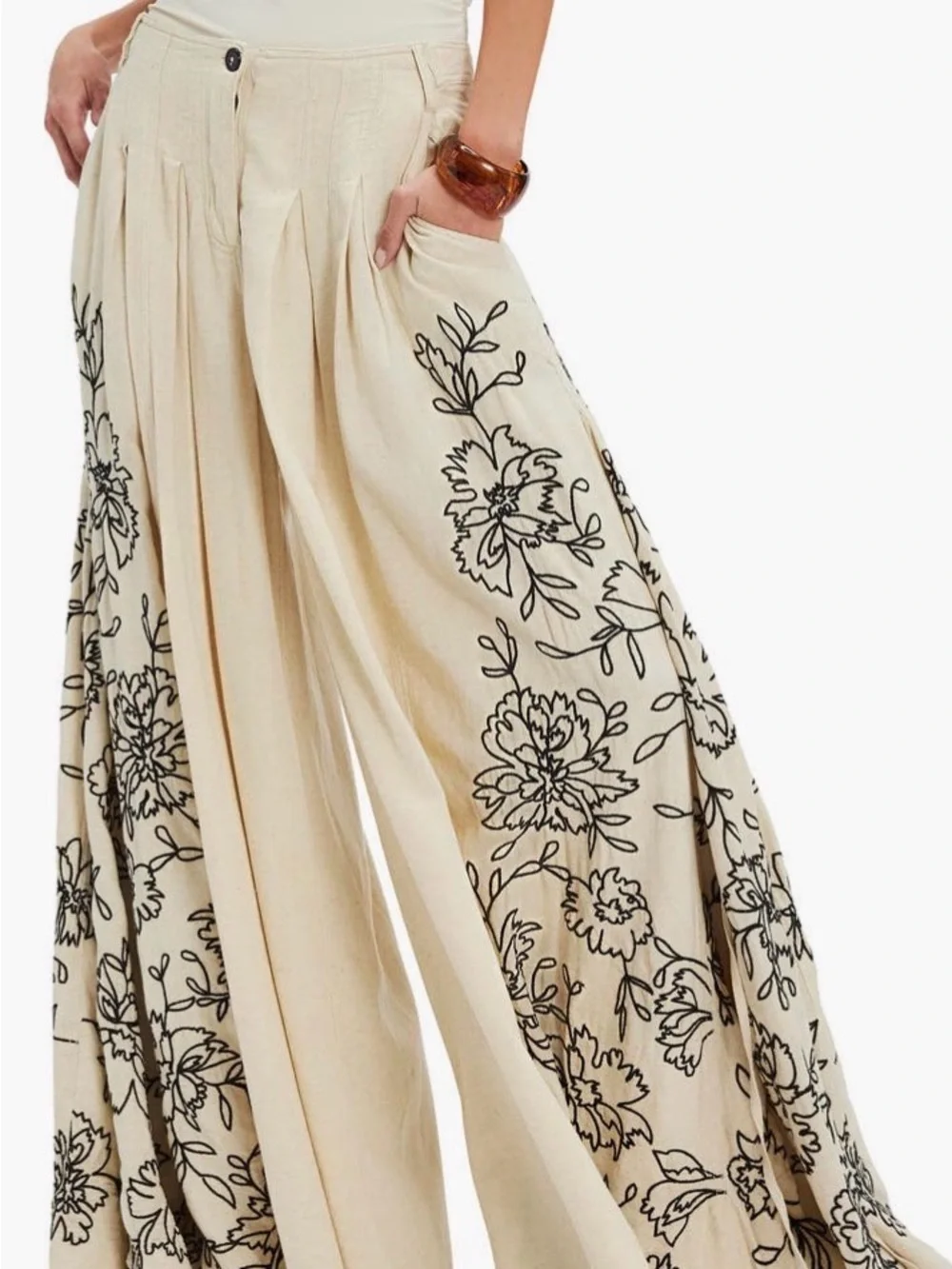 Free People Worth the Wait Wide Leg Embroidered Pants L
